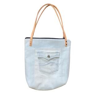 Jean Pocket Purse Handmade UNIQUE QUIRKY Wearable Art Leather Denim Aztec Beach